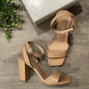 A New Day Tan Sal Heels- Size 7
